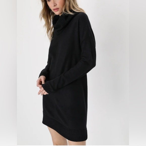 NWT Lulus Autumn Daze Black Cowl Neck Long Sleeve Sweater Dress - Size L - Picture 5 of 15